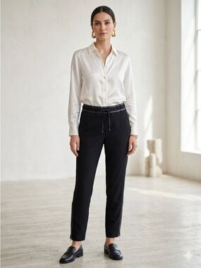 Helmut Lang Black Viscose Leather Trim Jogger Trousers - US 2 (XS)